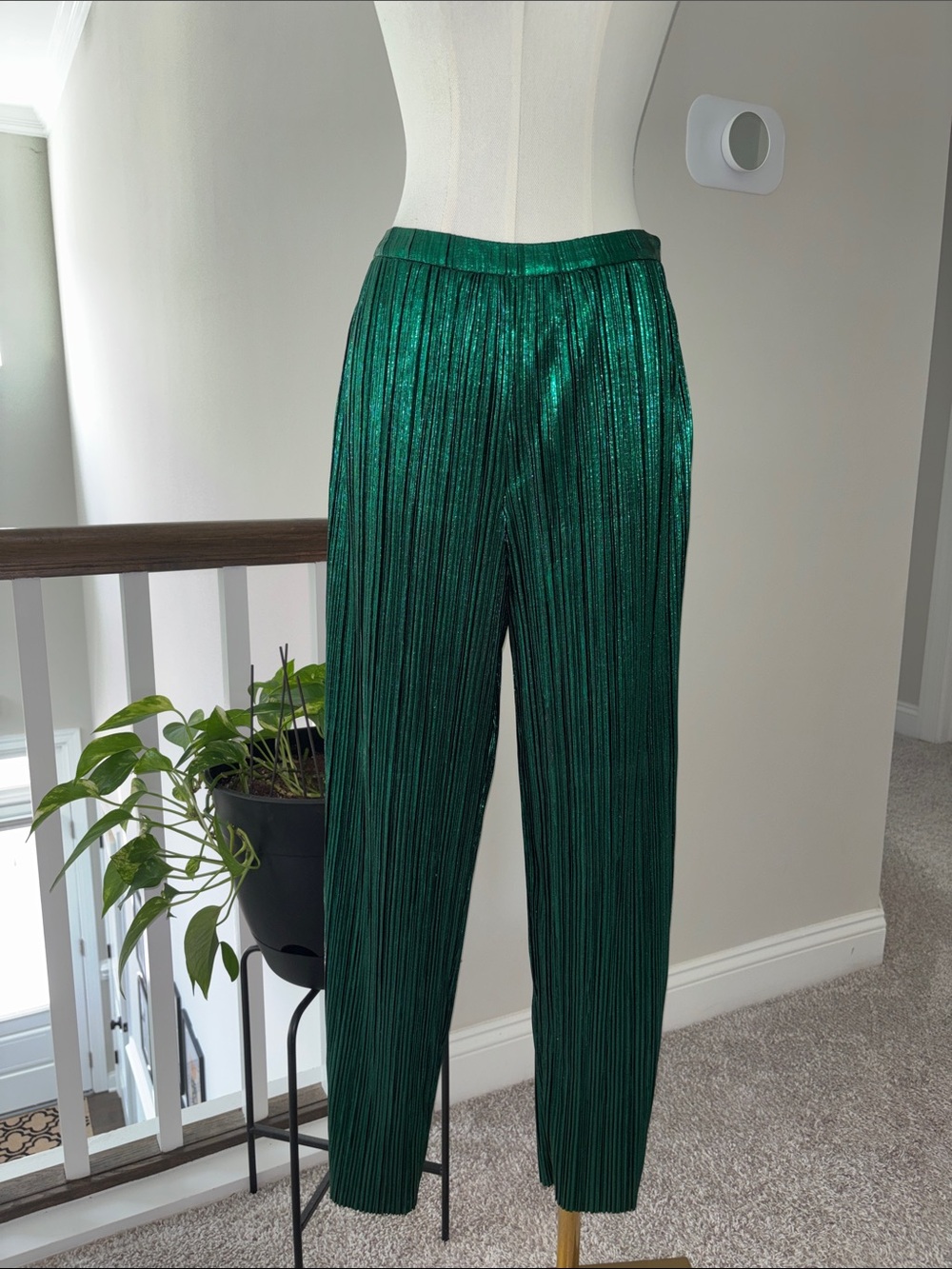Revolve Metallic Green Pleated Pants